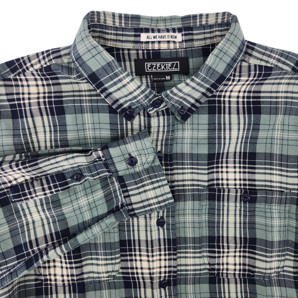 Ezekiel Plaid‎ Flannel Shirt Button Down Long Sleeve Casual Blue Mens Medium